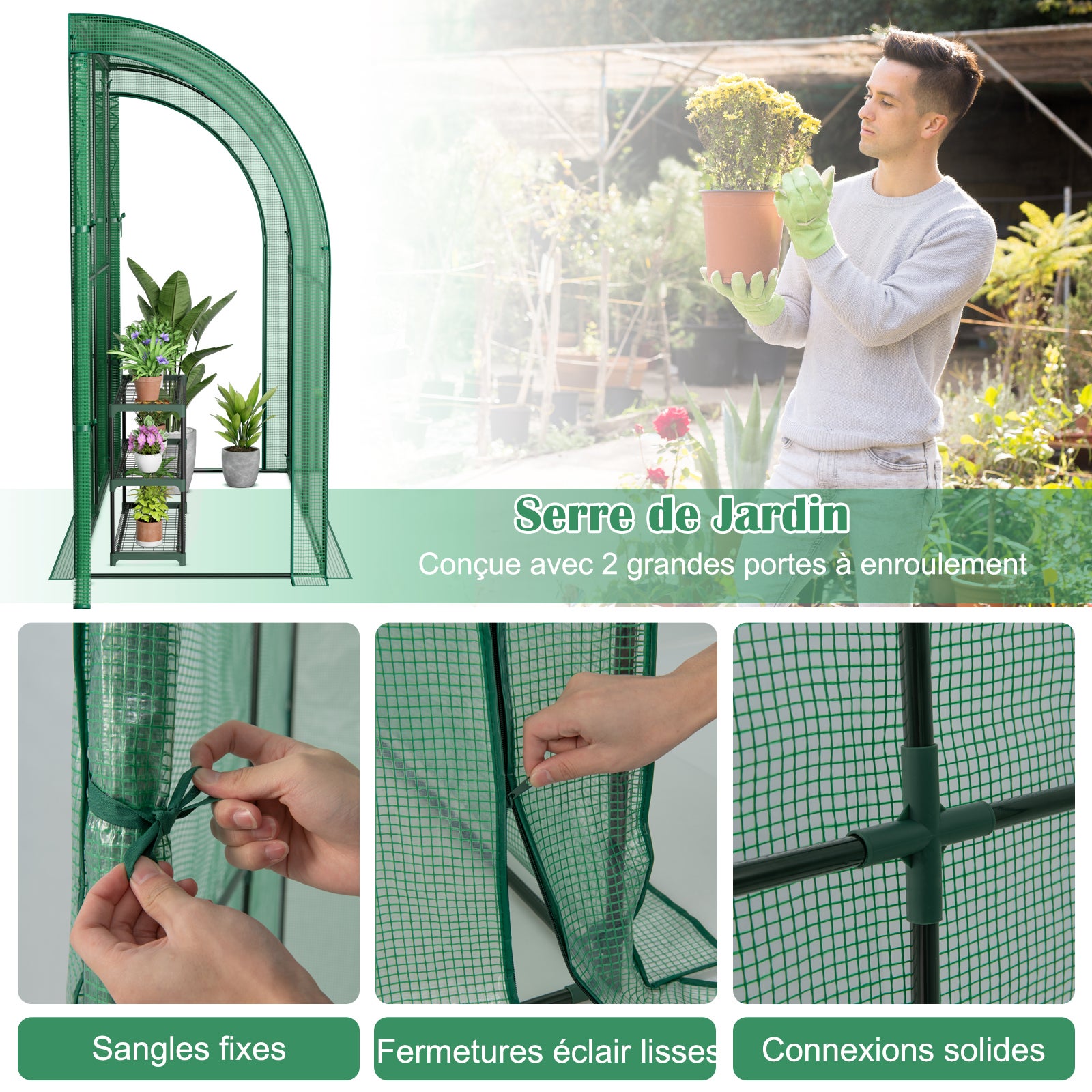 Serra da Giardino da Parete, Serra da Esterno per Orto e Piante con Copertura in PE Resistente alle Intemperie, Porte a Cerniera Avvolgibili, - 9