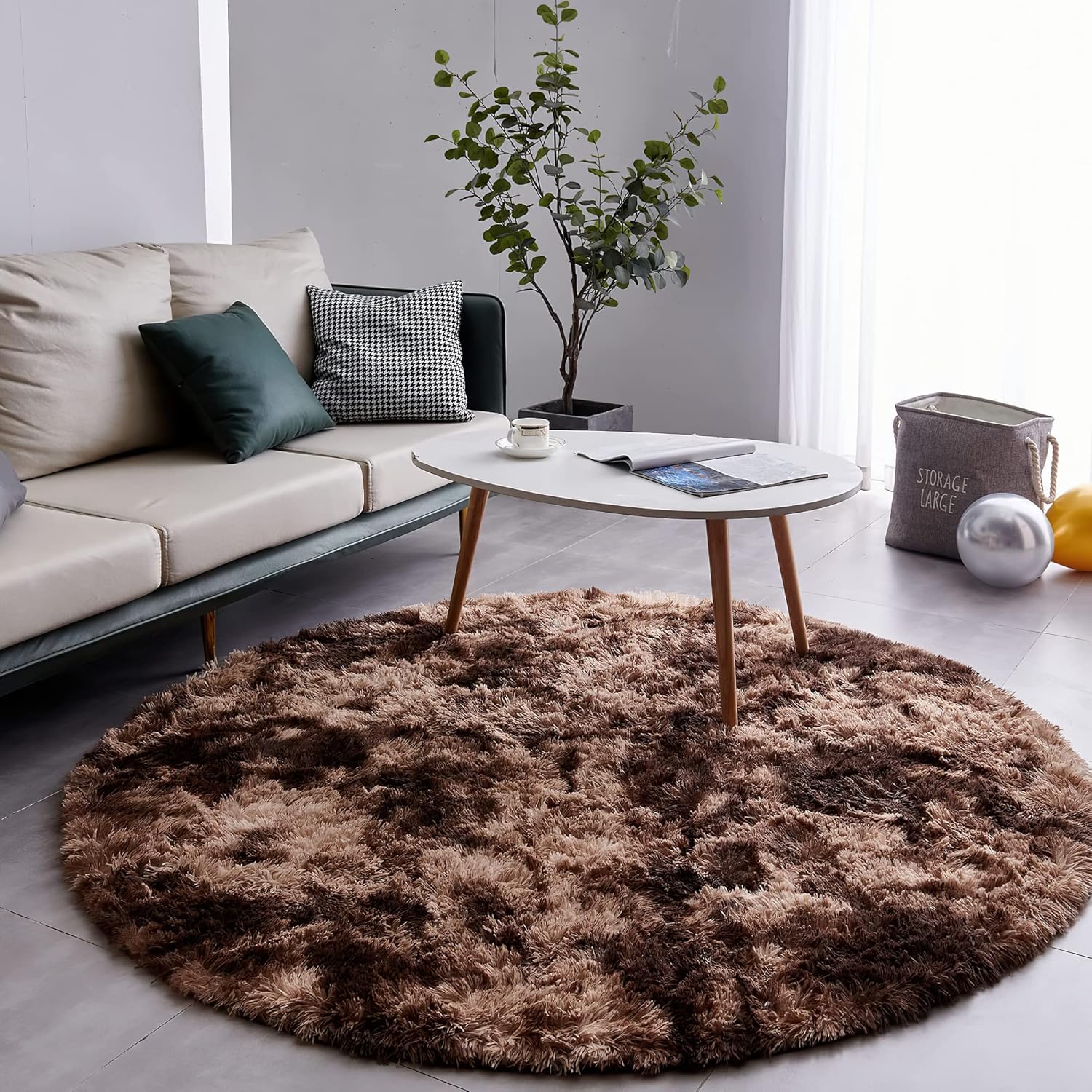 Tapis rond en fourrure pour salon et chambre à coucher (diamètre 100 cm, marron) - 2