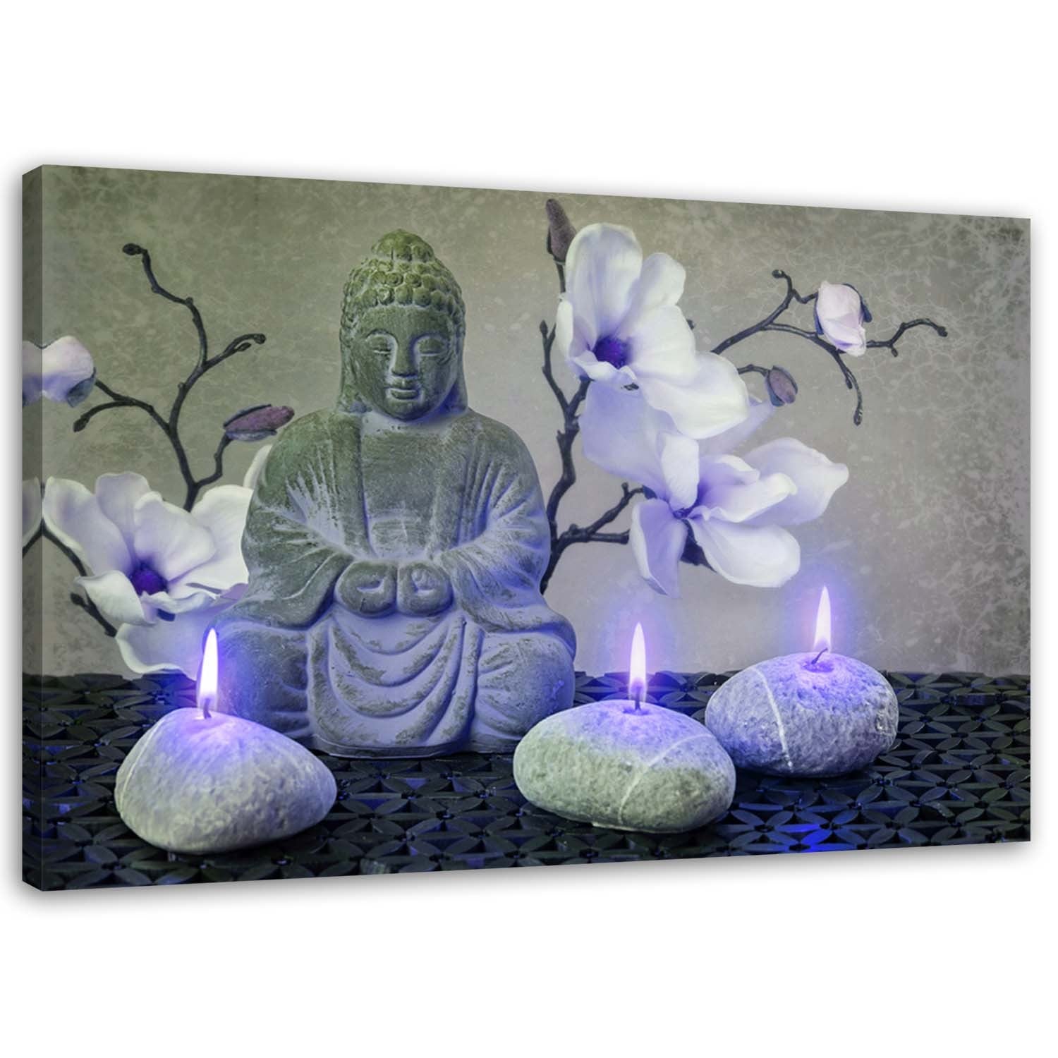 Obraz na płótnie, Budda z orchideami i świeczkami 100x70