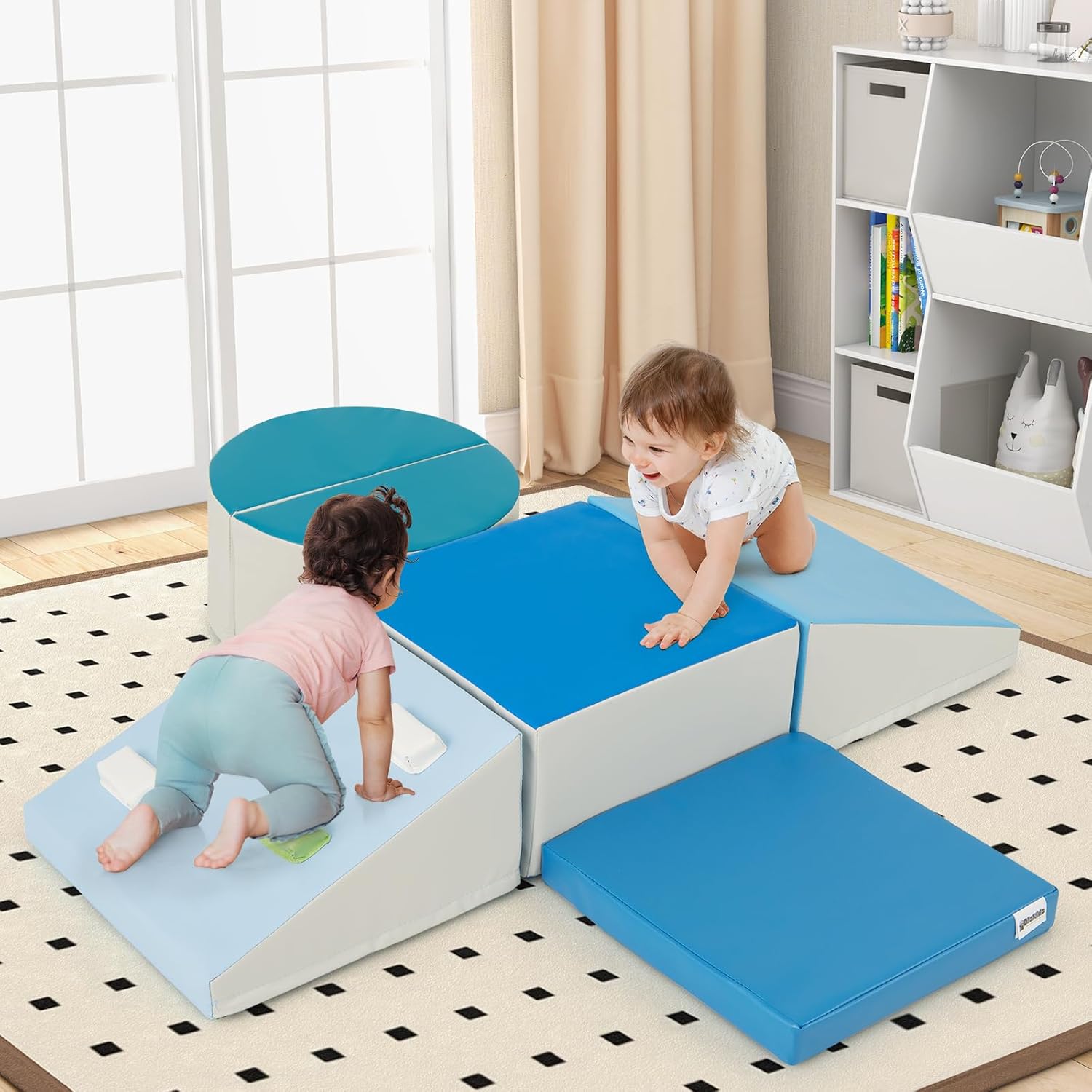 6 PCS Parcours Motricité Bébé en Mousse EPE, Module Motricité Bébé Différentes Formes & Couleurs, Jouet Montessorri d'apprentissage pour 1 Ans+, Bleu - 2