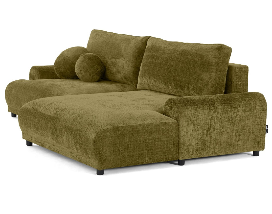Canapé d'angle droit convertible 4 places en velours texturé vert olive - NELLY - Best Mobilier - 5