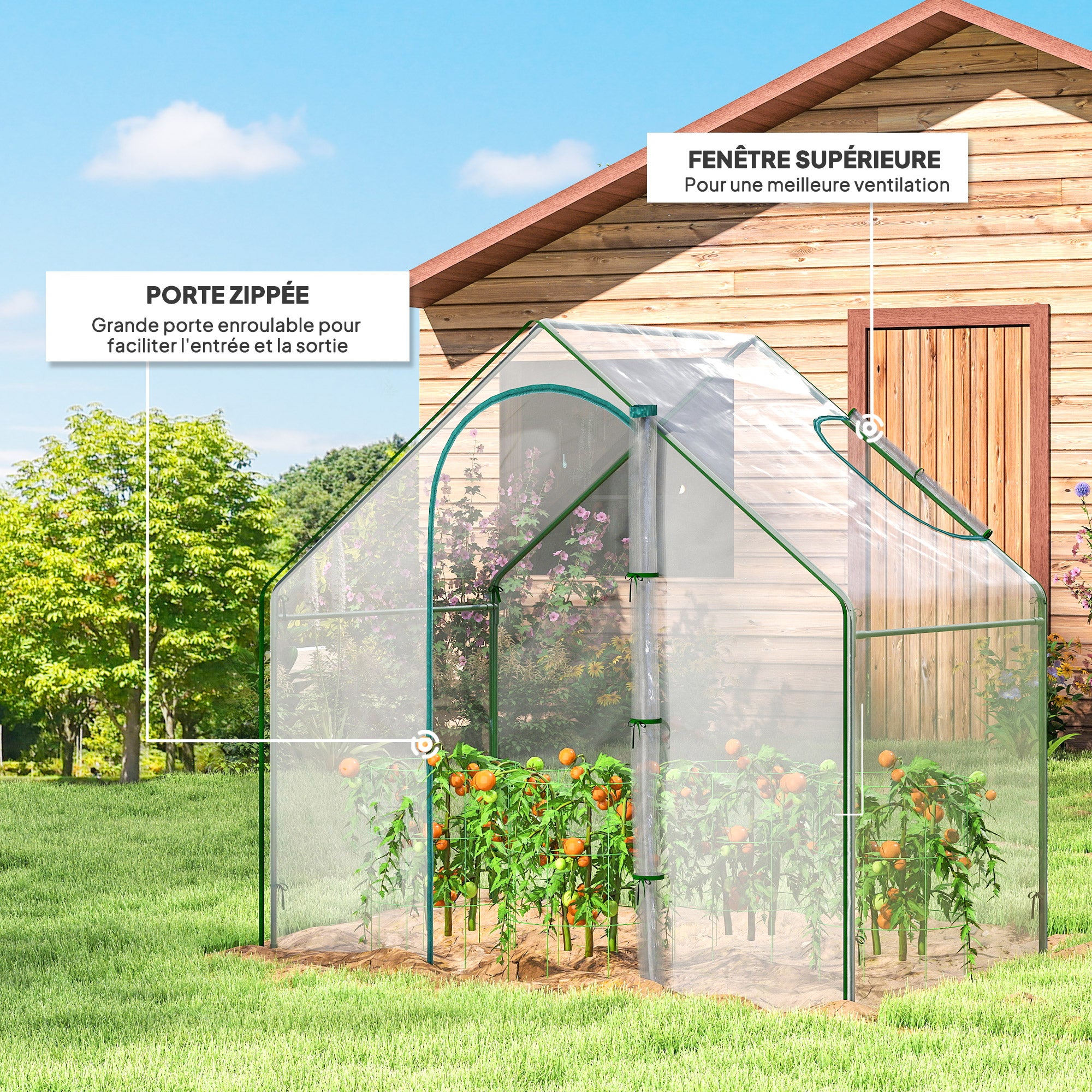 Serre de jardin - Outsunny - PVC serre balcon bâche renforcée porte zippée légumes - acier - 180x100x168cm - transparent vert - 4