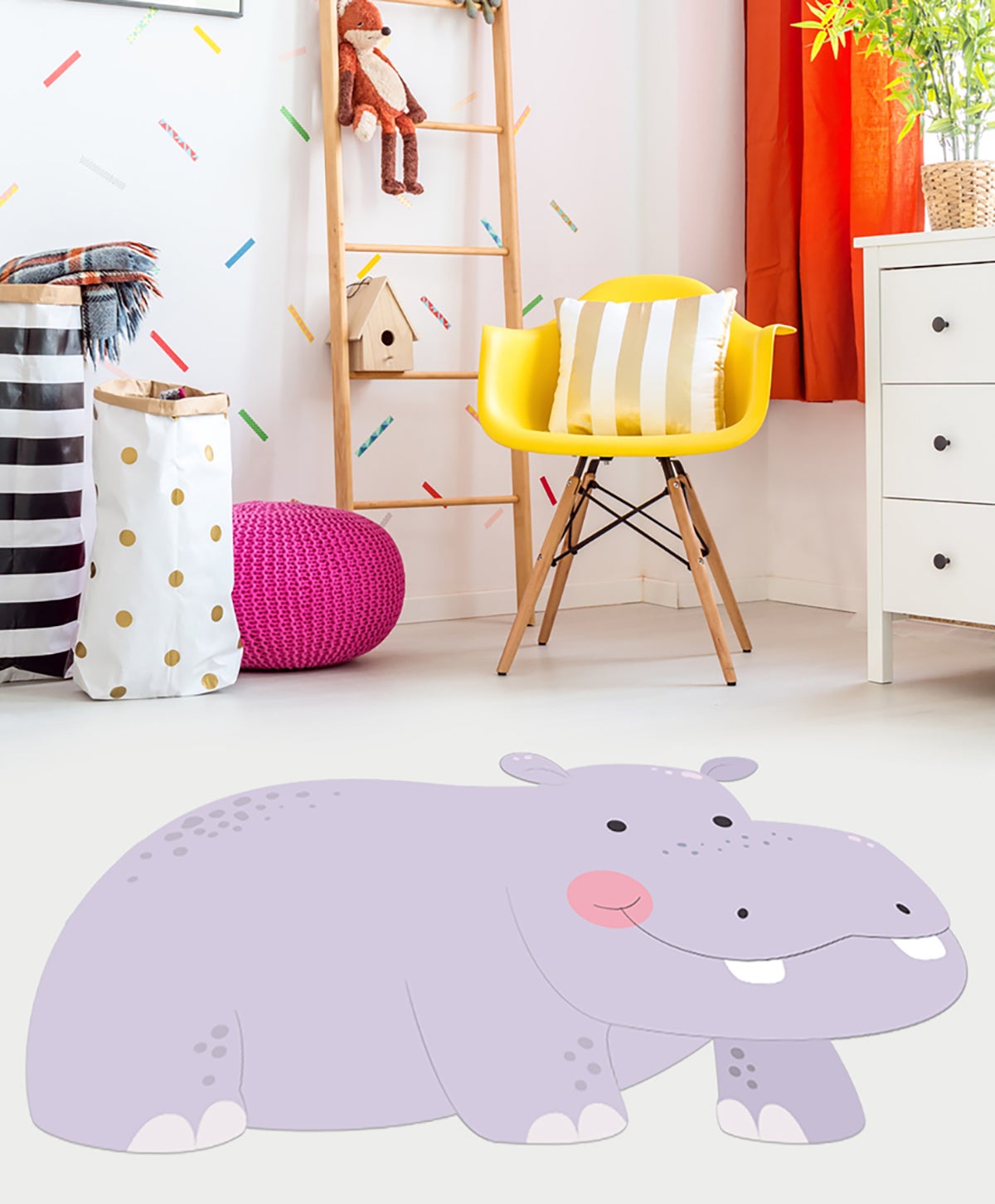 Dywan winylowy dziecięcy Hippo 38x60 cm - antypoślizgowy PVC, winylowy do pokoju dziecięcego, ognioodporny i zmywalny