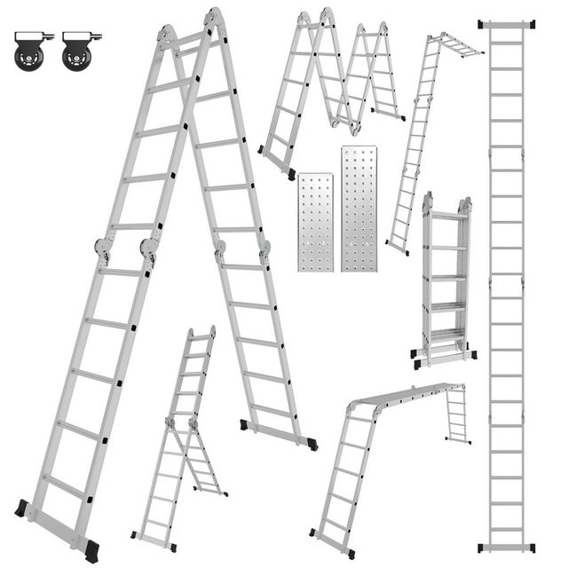 Scala multifunzione in alluminio 582cm Scala telescopica con piattaforma multiuso Scaletta pieghevole fino a 150KG