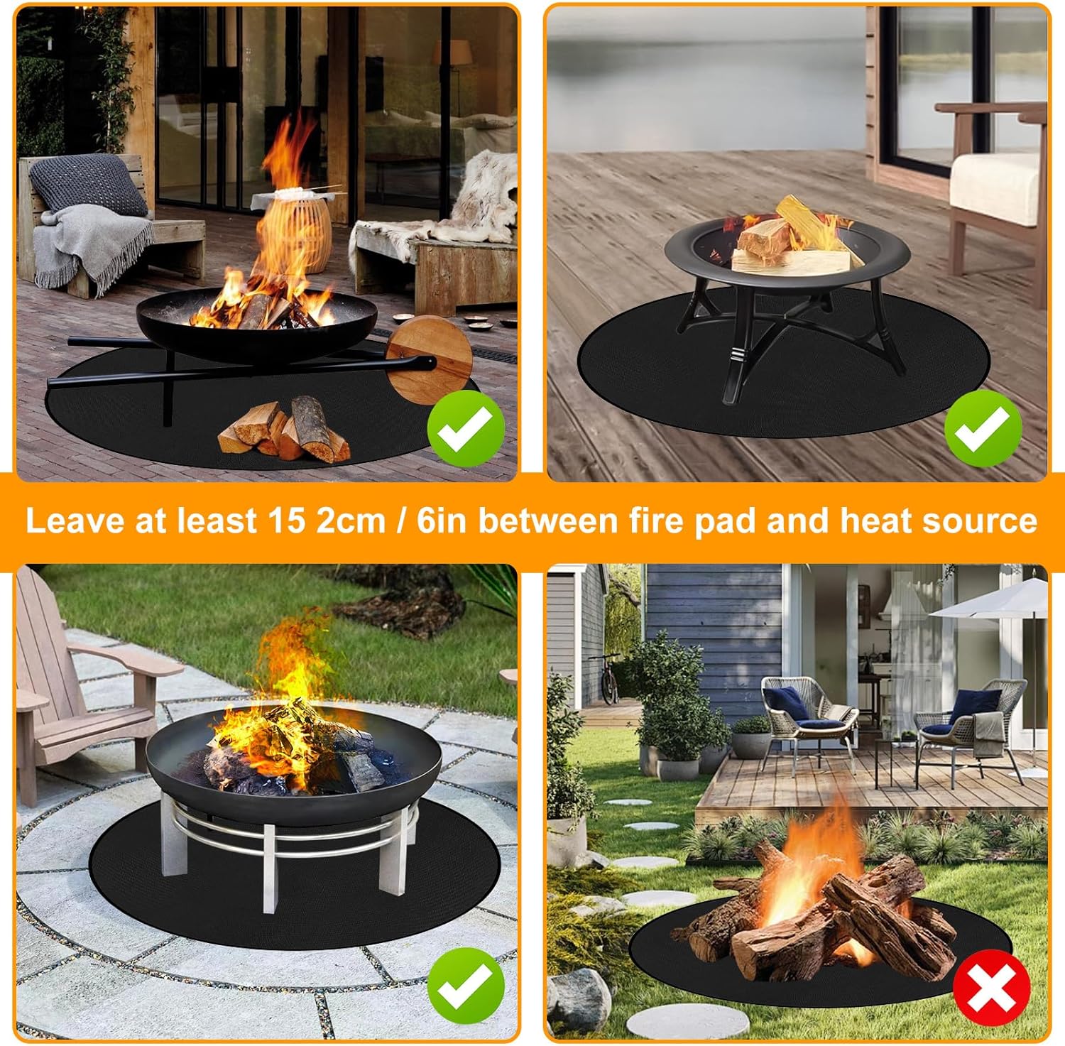 Tapis de foyer rond, résistant à la chaleur, pour cheminée, sol, barbecue, foyer, pelouse et camping, 90 cm - 5