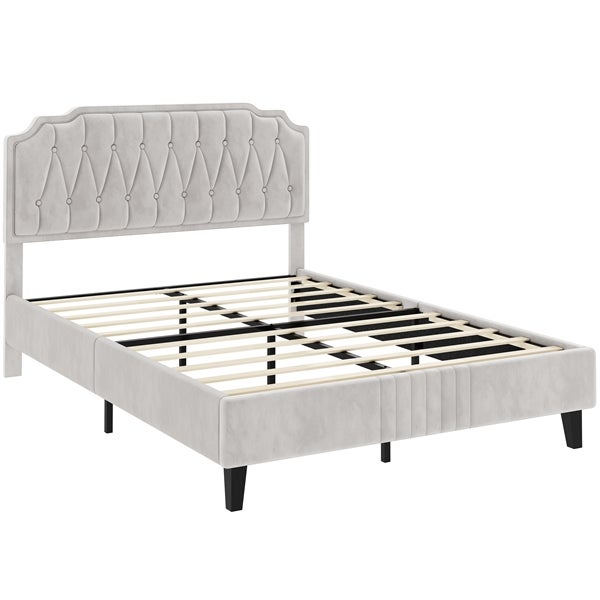 Lit Double 140x200 Avec Sommier Et Tête De Lit Capitonnée Réglable - Cadre Robuste, Velours Gris Foncé - Yaheetech - 9