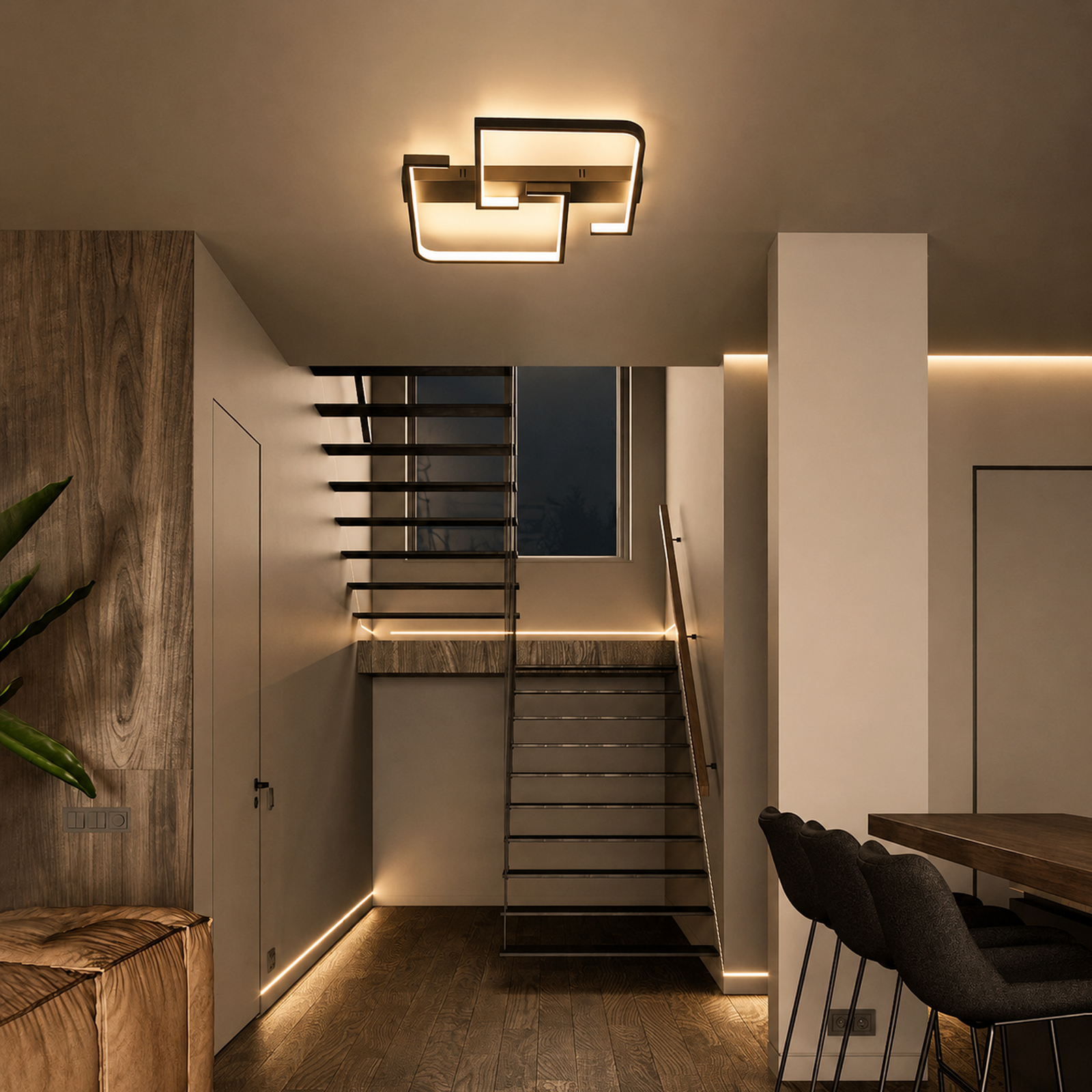 NETTLIFE 35W LED Lampa sufitowa, czarna ściemnialna lampa do salonu z pilotem, nowoczesna lampa stołowa do jadalni - 2