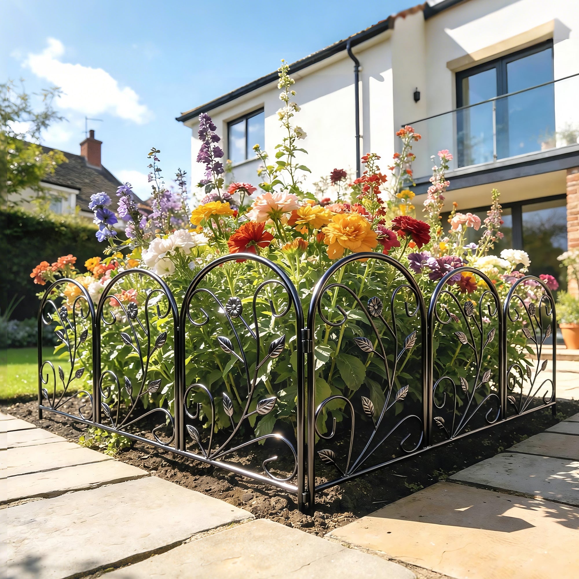 Clôture de Jardin Décorative 5 Panneaux de 80x60 cm pour Animaux Fleurs Patio, Panneaux de Clôture Antirouille, Noir - 4