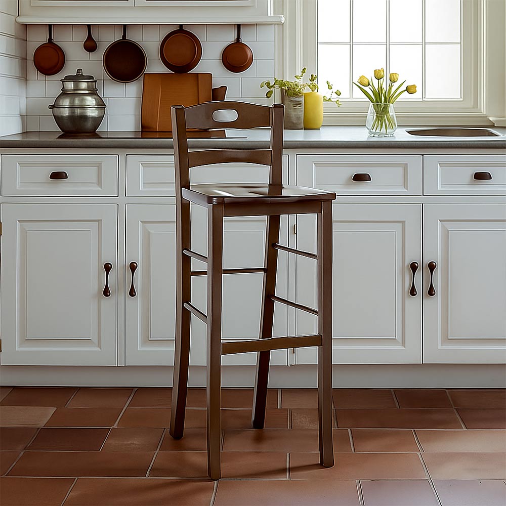 Tabouret snack de 80 cm de haut en bois de noyer foncé avec poignée et assise en bois massif - 5