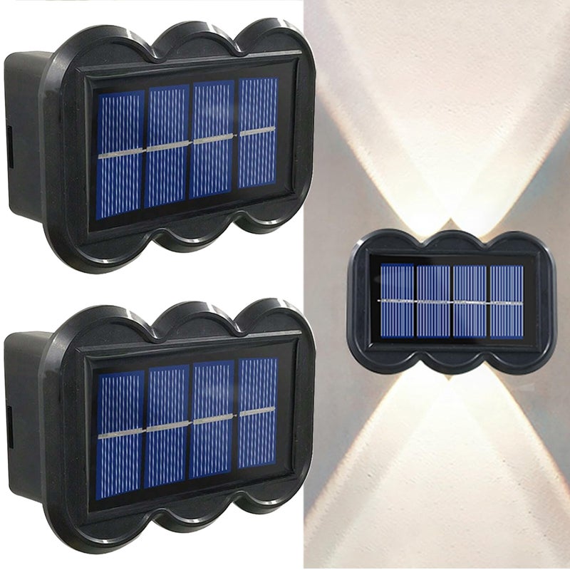 Zestaw 2 lamp solarnych zewnętrznych, solarna lampa ścienna od zmierzchu do świtu, wodoszczelne solarne lampy do oświetlania ścian góra-dół