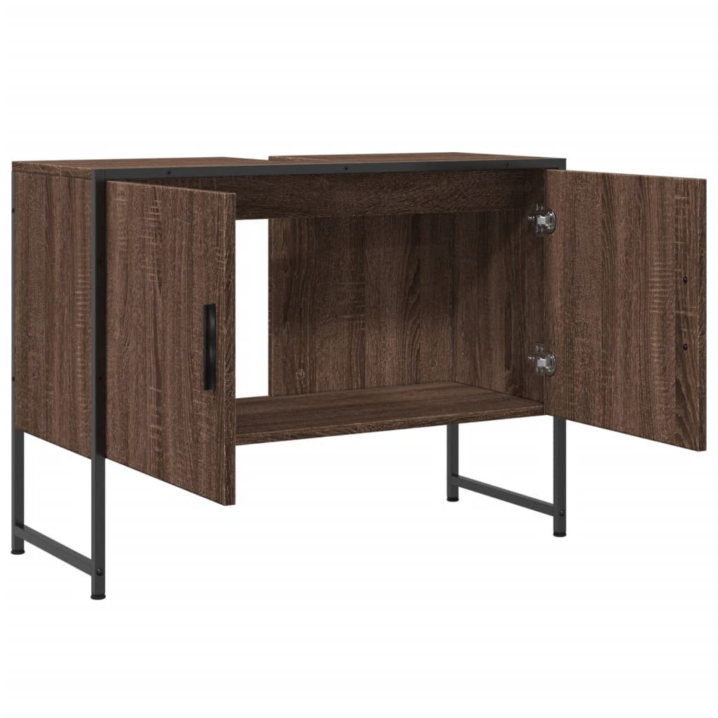 Mueble lavabo de baño de roble marrón de madera de ingeniería - 6