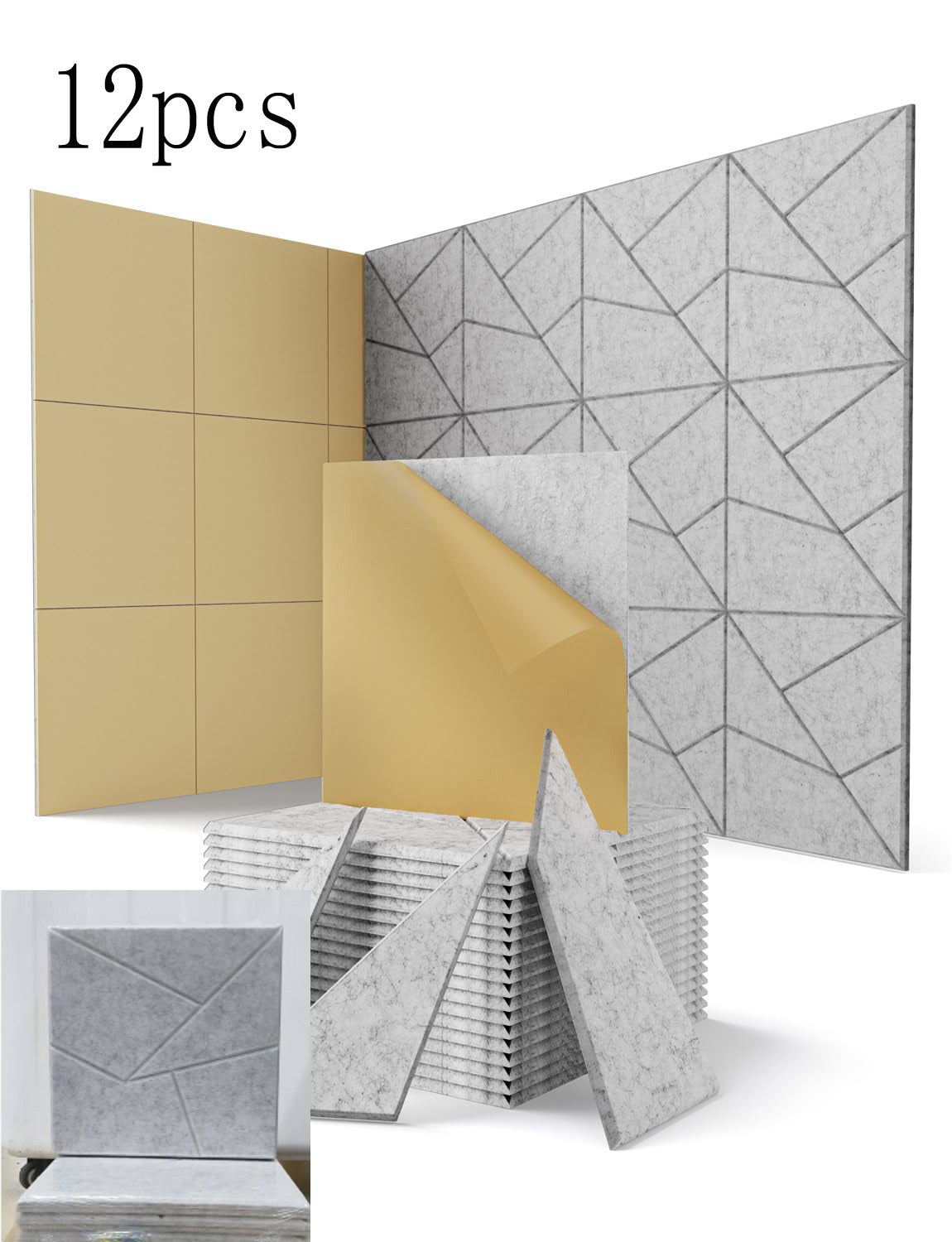 Paneles de pared autoadhesivos de alta densidad con aislamiento acústico (juego de 12) para viviendas y estudios (30 x 30 cm).