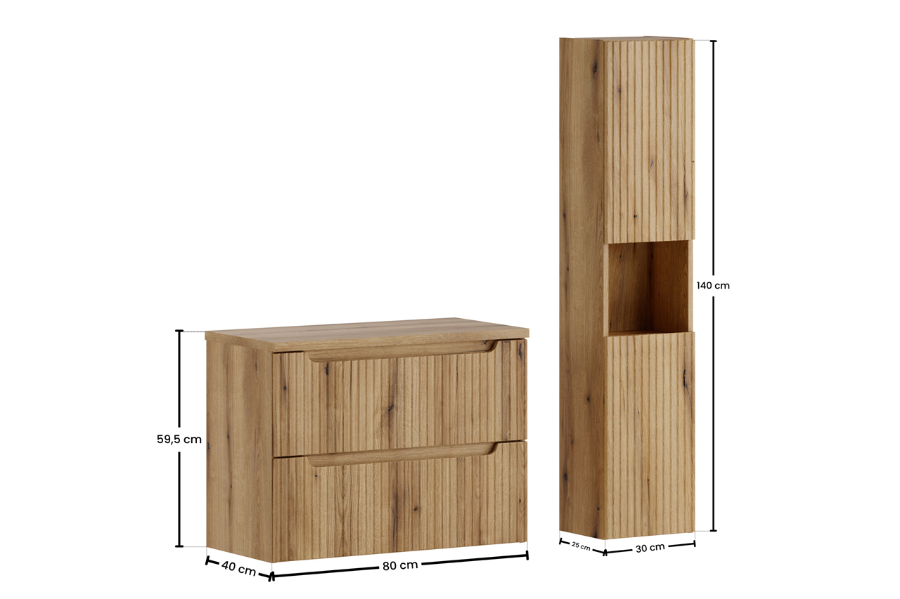 Ensemble meuble suspendu sous vasque 80 cm avec plan et colonne 30 x 140 cm NOVA chêne Coast Evoke - 3