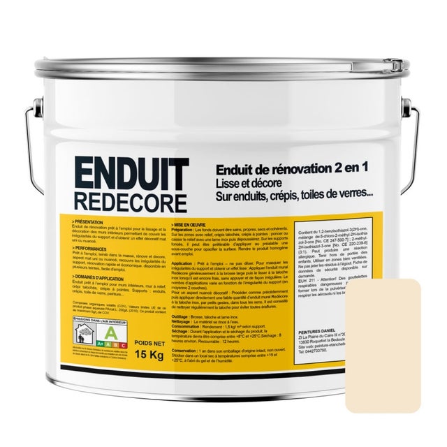 Enduit décoratif, rénovation rapide, 2 en 1, lisse et décore 15 Kg-Crème (RAL 9001)
