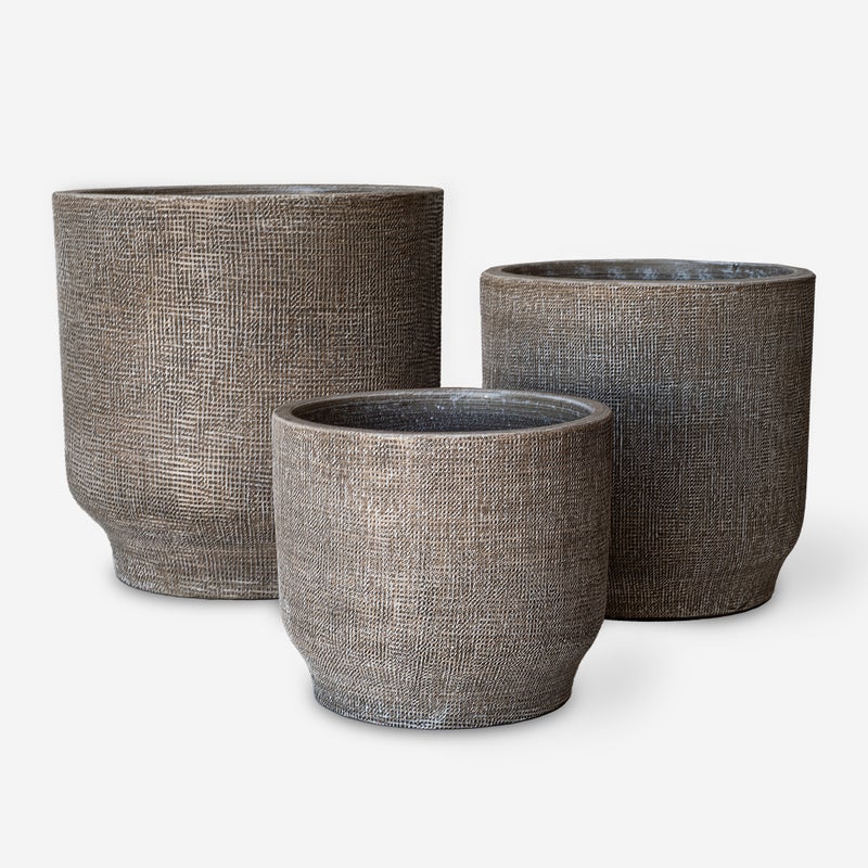 ZESTAW 3 OKRĄGŁYCH CERAMICZNYCH DONICZKÓW CAMEL