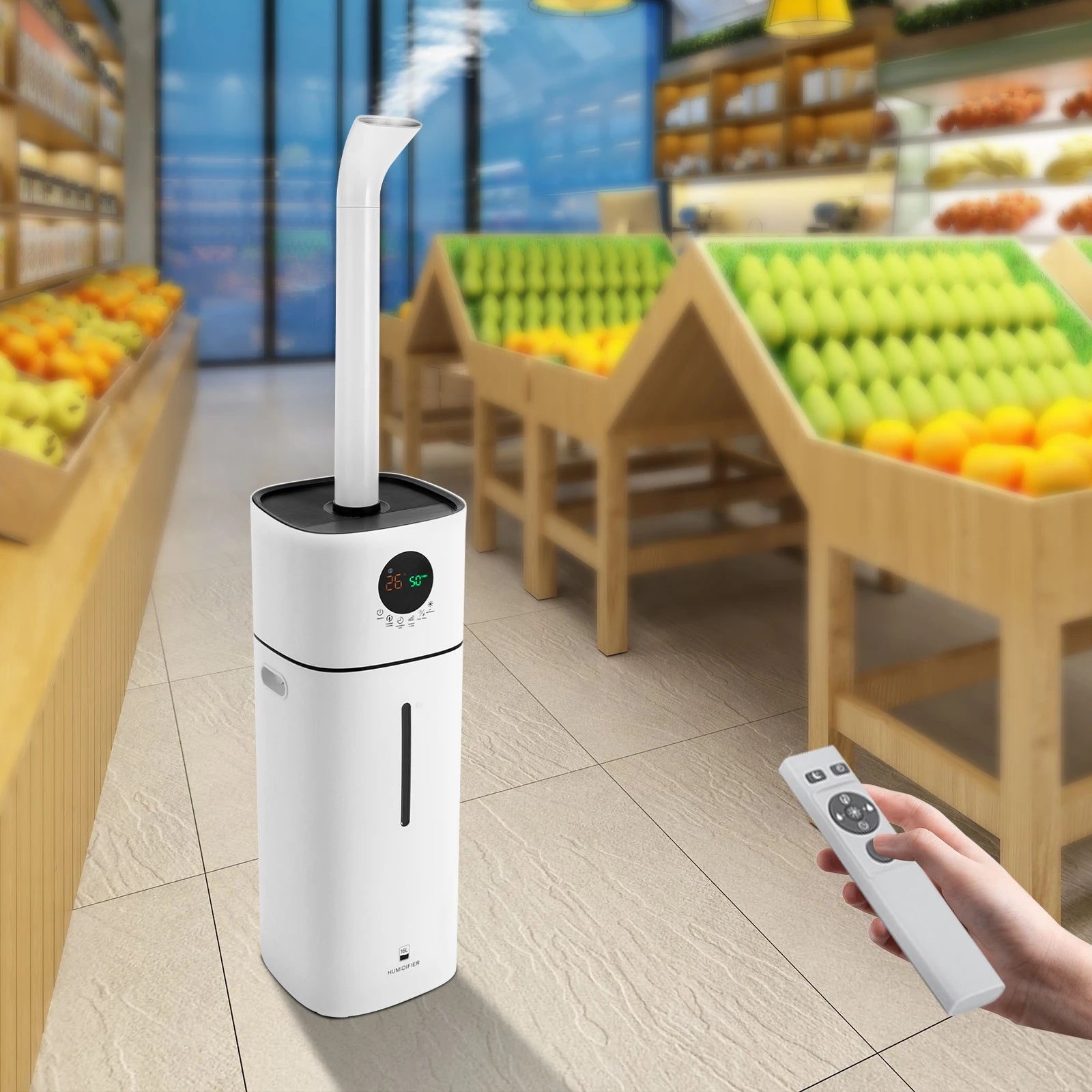 Umidificador de ar industrial 16L grande capacidade 220V, máquina de pulverização inteligente para umidificação comercial, escritórios, armazéns - 3