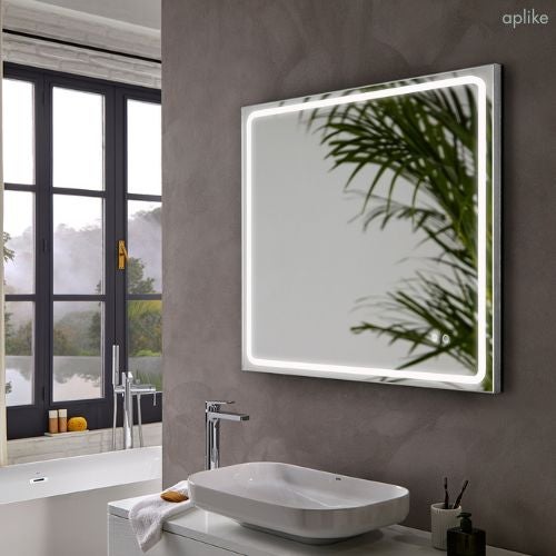 Espelho retangular com luz LED, sensor de ligar/desligar e anti-embaciamento, luz branca fria regulável (5700K) - 100 x 80cm MIA BRIGHT