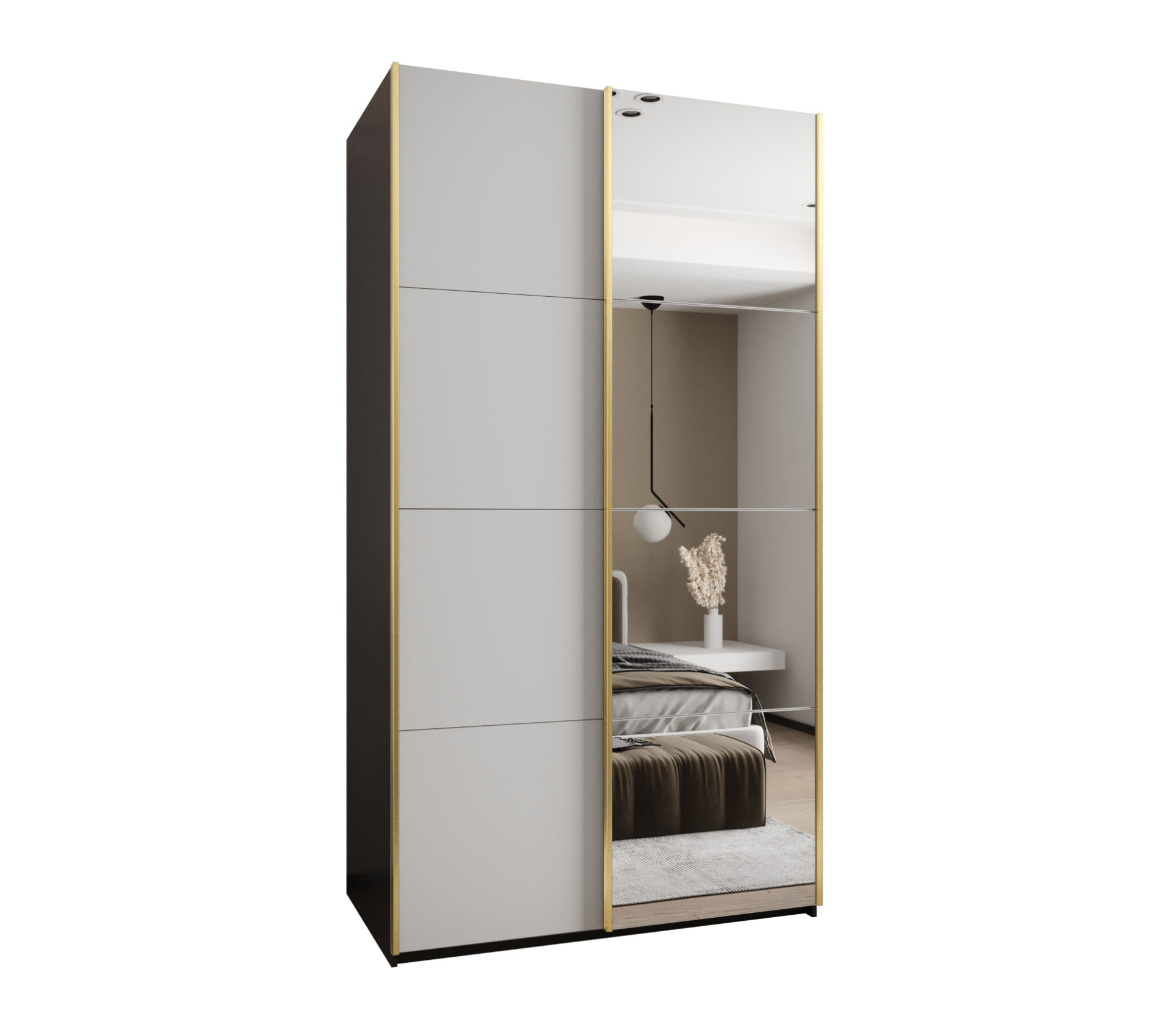 Szafa przesuwna wysoka Lux 3 130 x 64 x 245,5 cm czarny + biały + u. złoty - Abiks Meble