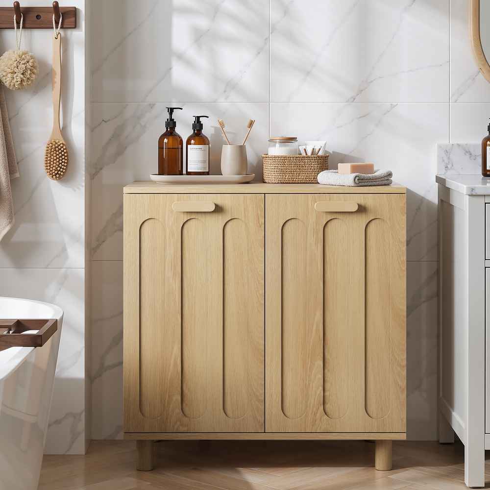 Panier à linge basculant en MDF chêne, armoire de rangement salle de bain, style européen, Art Déco, panier amovible, meuble moderne - 4