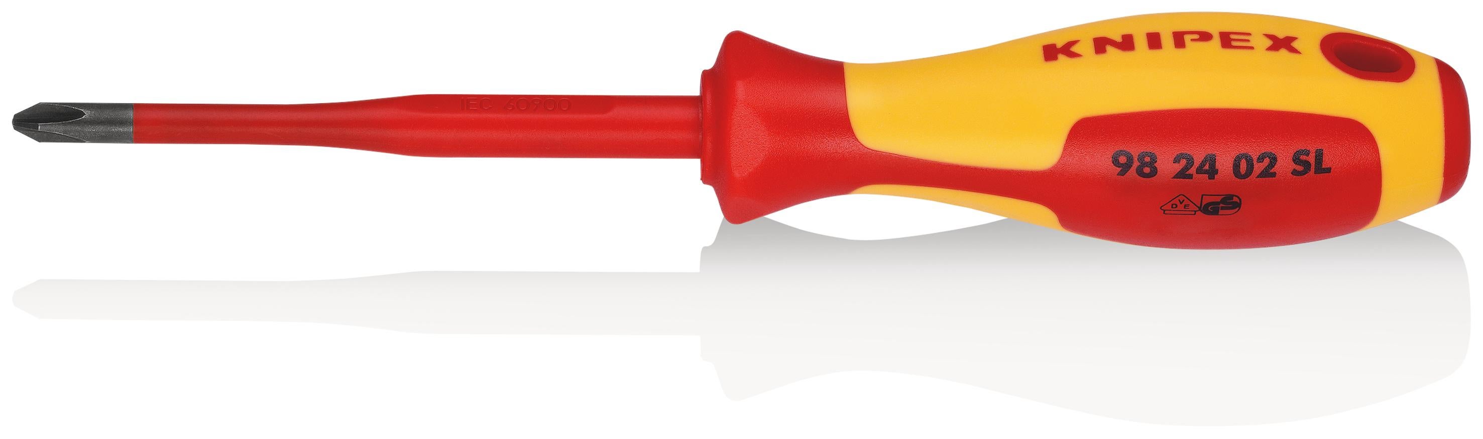 Knipex Giraviti per Elettricisti (Slim) per Viti con Impronta a Croce Phillips Brunita, Impugnatura Isolante, in Materiale Bicomponente, Collaudato Vd