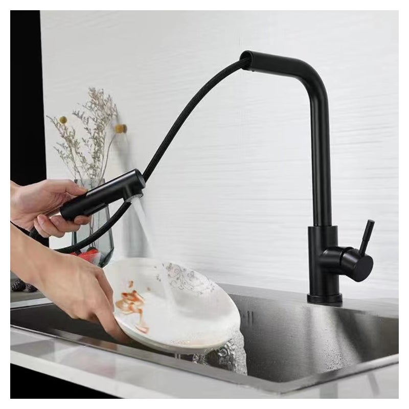 Bateria kuchenna z wyciąganą wylewką, obracana o 360° bateria zlewozmywakowa ze stali nierdzewnej, 2 funkcje, mieszacz kuchenny