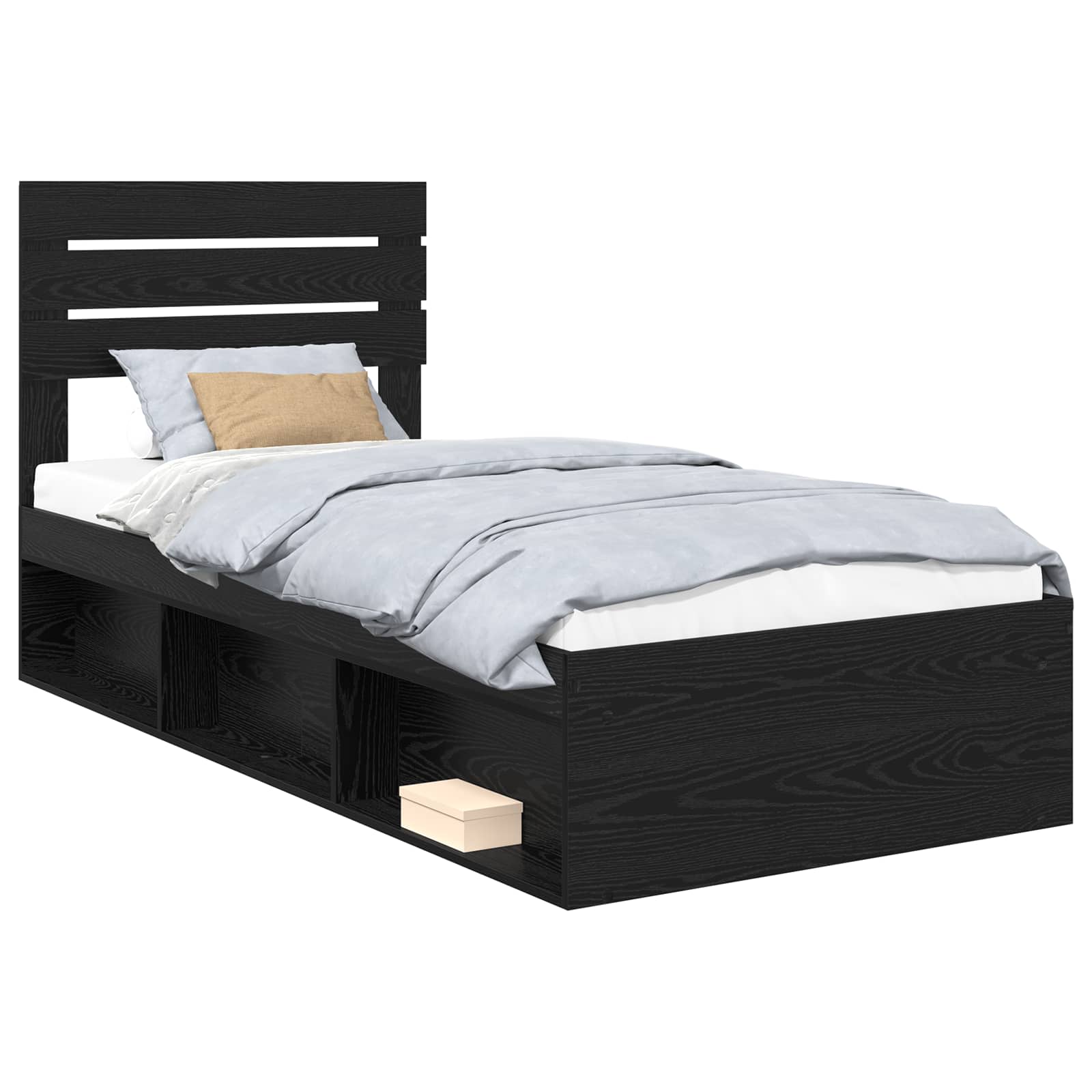 Cadre de lit chêne noir en pin massif pour la chambre, 75 × 190 cm - 2