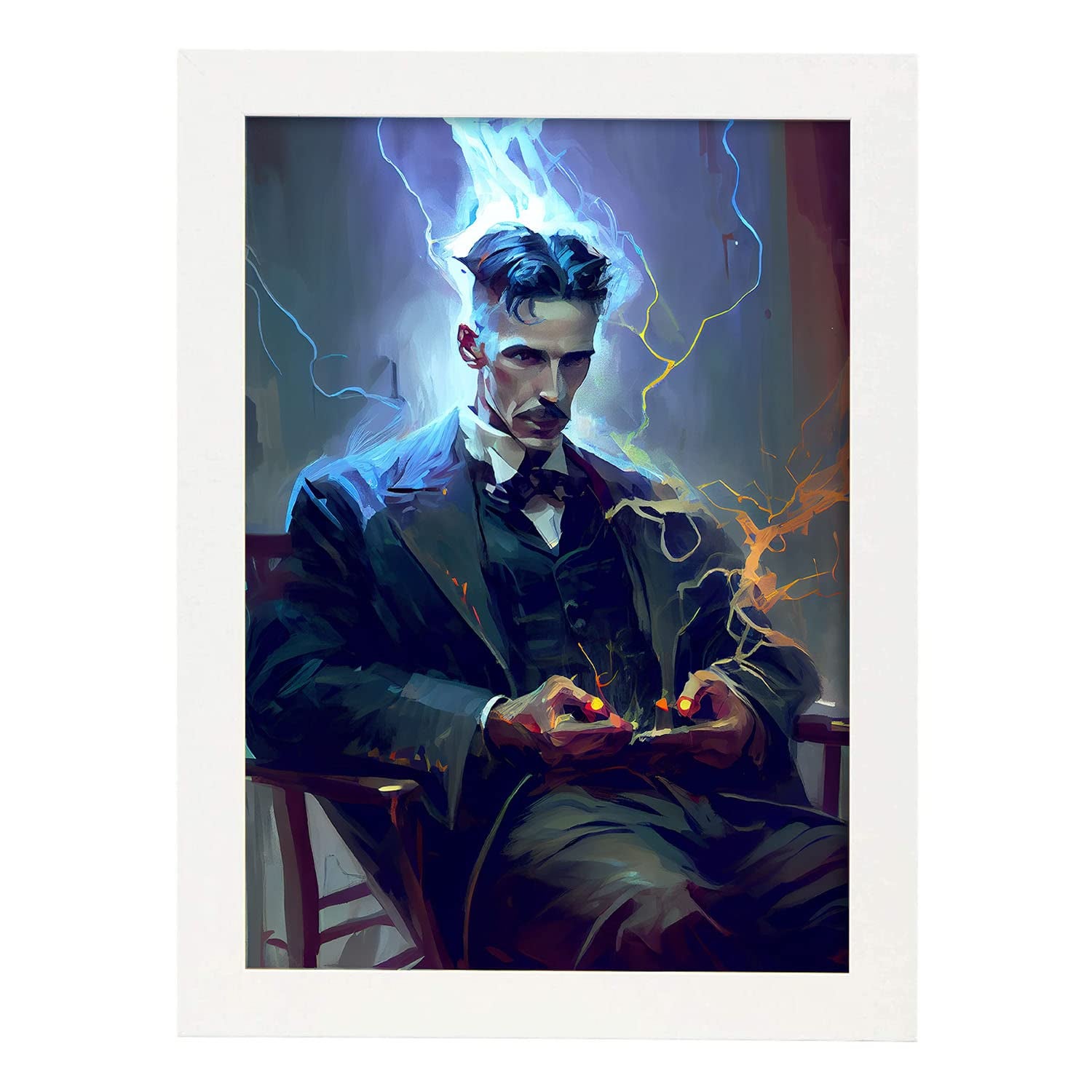 Nacnic poster de nikola tesla en estilo retrato a todo color ilustraciones y caricaturas de inventores y creadores históricos a3 marcos blanco