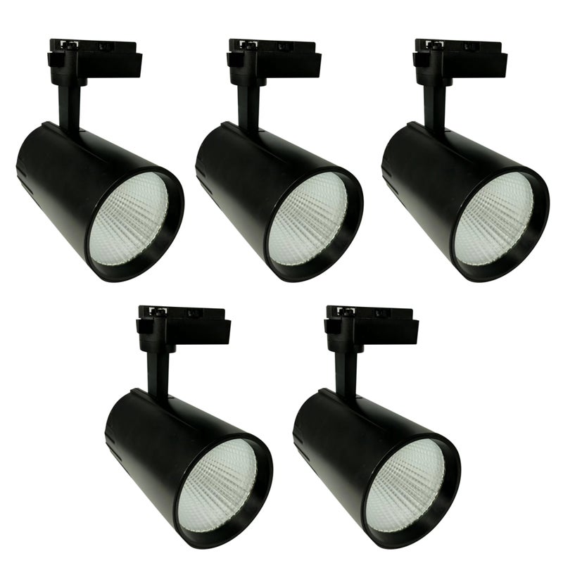 5x Reflektor sufitowy Led Track Light 30W, neutralna biel 4200K, 3000 lumenów, 185V-265V AC jednofazowy, kolor czarny