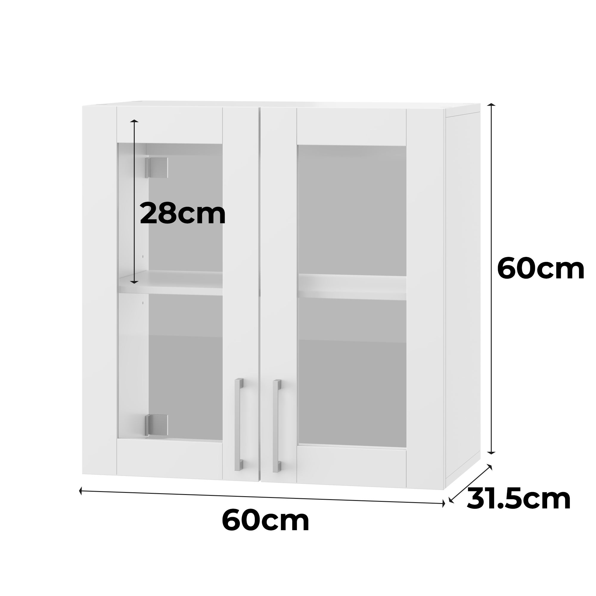 Armoire Murale de Cuisine avec 2 Portes en Verre, Module de cuisine Suspendu avec Étagère réglable, 60 x 31.5 x 60cm, Blanc - 3