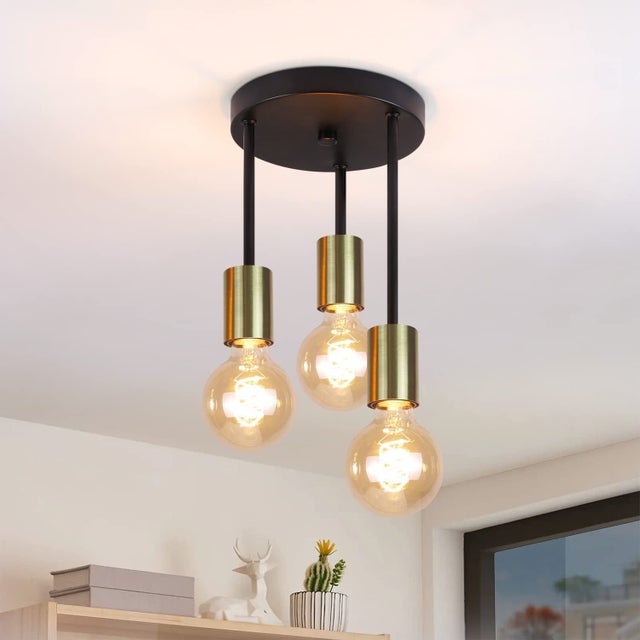 ZMH Luminária de Teto Suspensa Vintage E27 Preto Dourado Spots Ajustáveis Spotlights de teto industriais suspensos para Sala Corredor sem lâmpadas