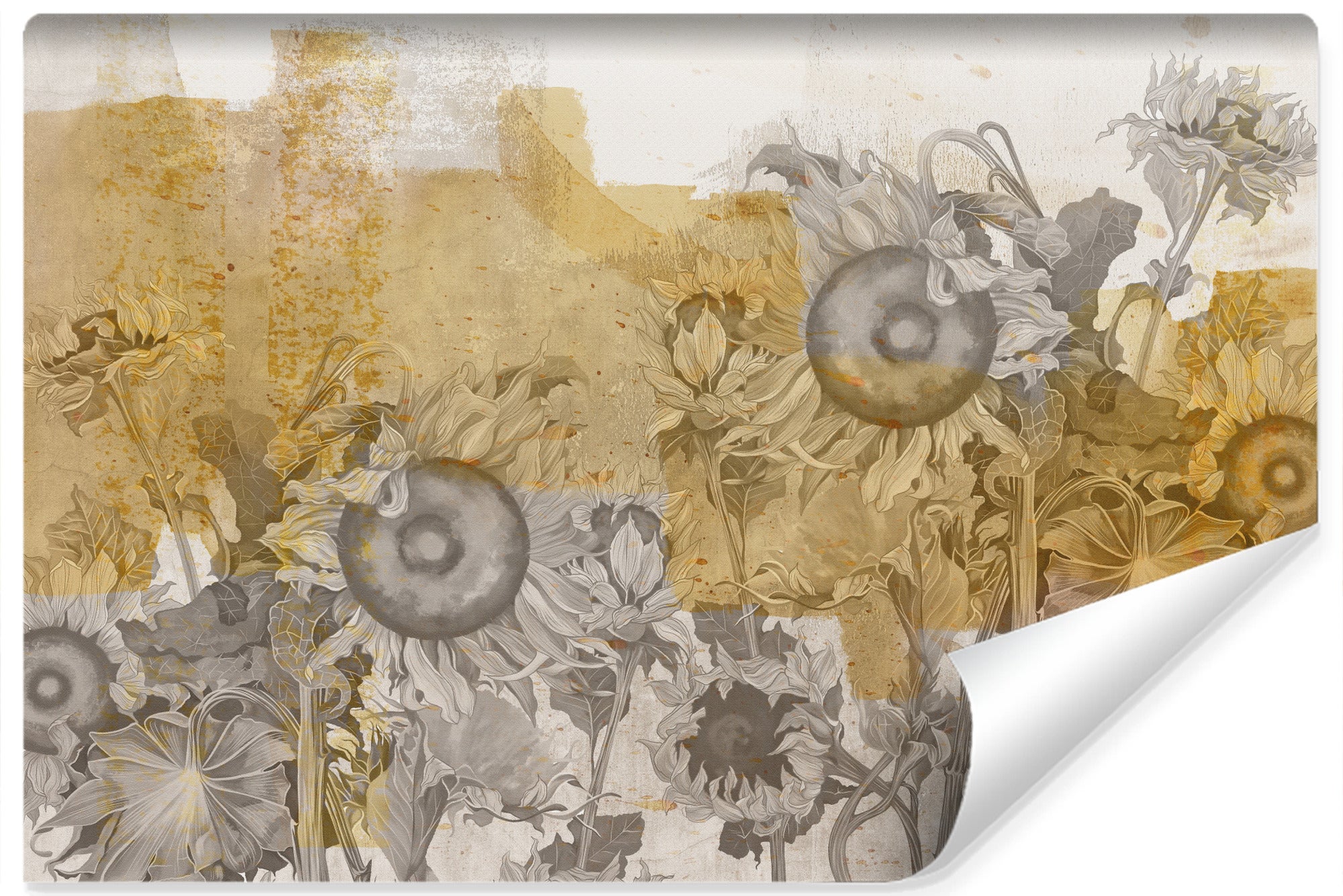 Papier Peint Intissé Photo Pour Salon TOURNESOLS Plantes Rétro 180cm x