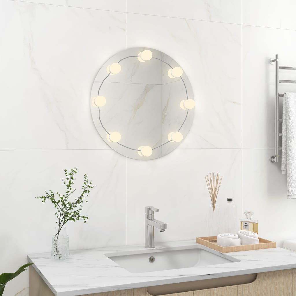 Vidaxl espejo de pared con luces led redondo de vidrio