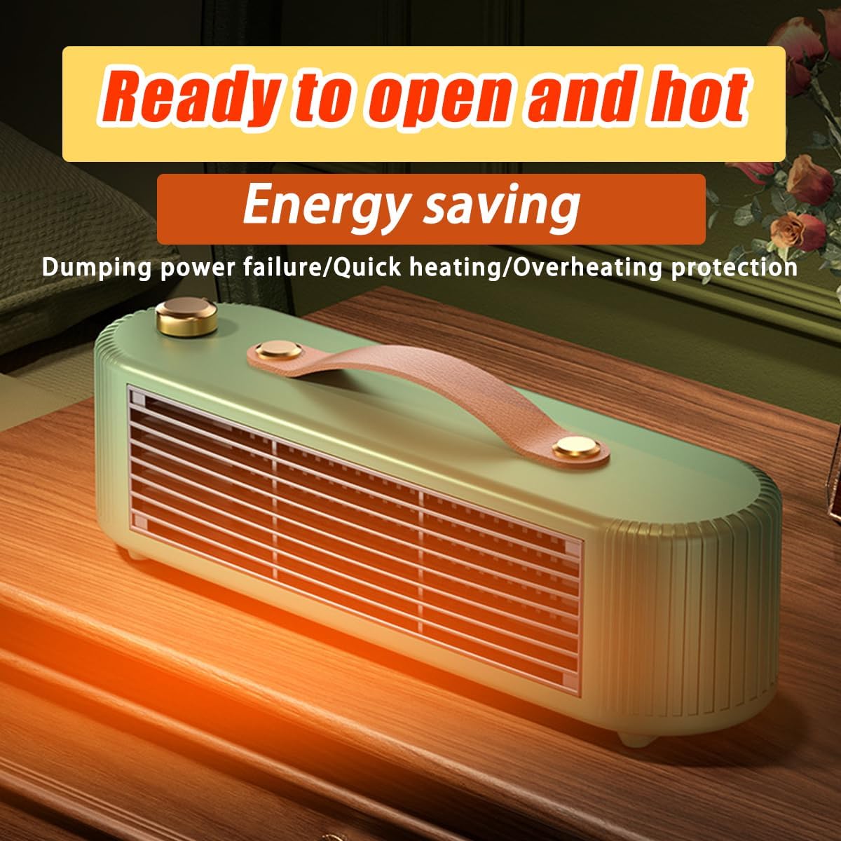 Grzejnik - Ogrzewacz domowy - Przenośny grzejnik ceramiczny - Zielony - 27,5 cm x 9 cm x 8,5 cm - 2