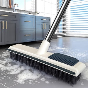 Brosse à Récurer 2 En 1 Avec Raclette - Manche Réglable 41-113 Cm, Poils Durs - Pour Sol, Salle De Bain, Terrasse, Piscine