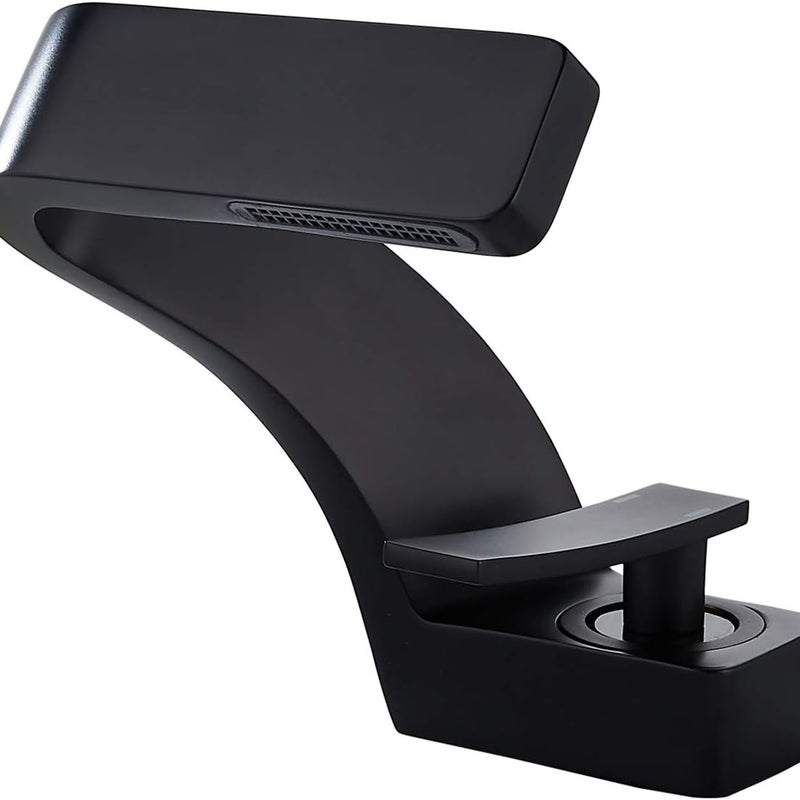 Bateria wodospadowa do umywalki łazienkowej, jednouchwytowa bateria mieszająca wodę ciepłą i zimną, w zestawie wąż 3/8 cala, czarna.