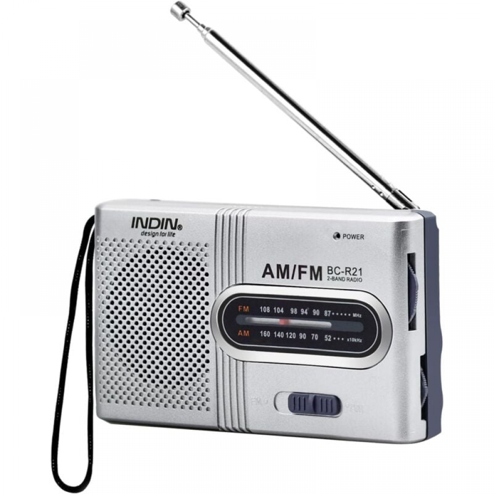 Przenośne Radio Małe Radio Srebrne FM/AM (MW), Bardzo Duże Pokrętło Strojenia, Mini Radio z Wbudowanym Głośnikiem, Zasilane Baterią