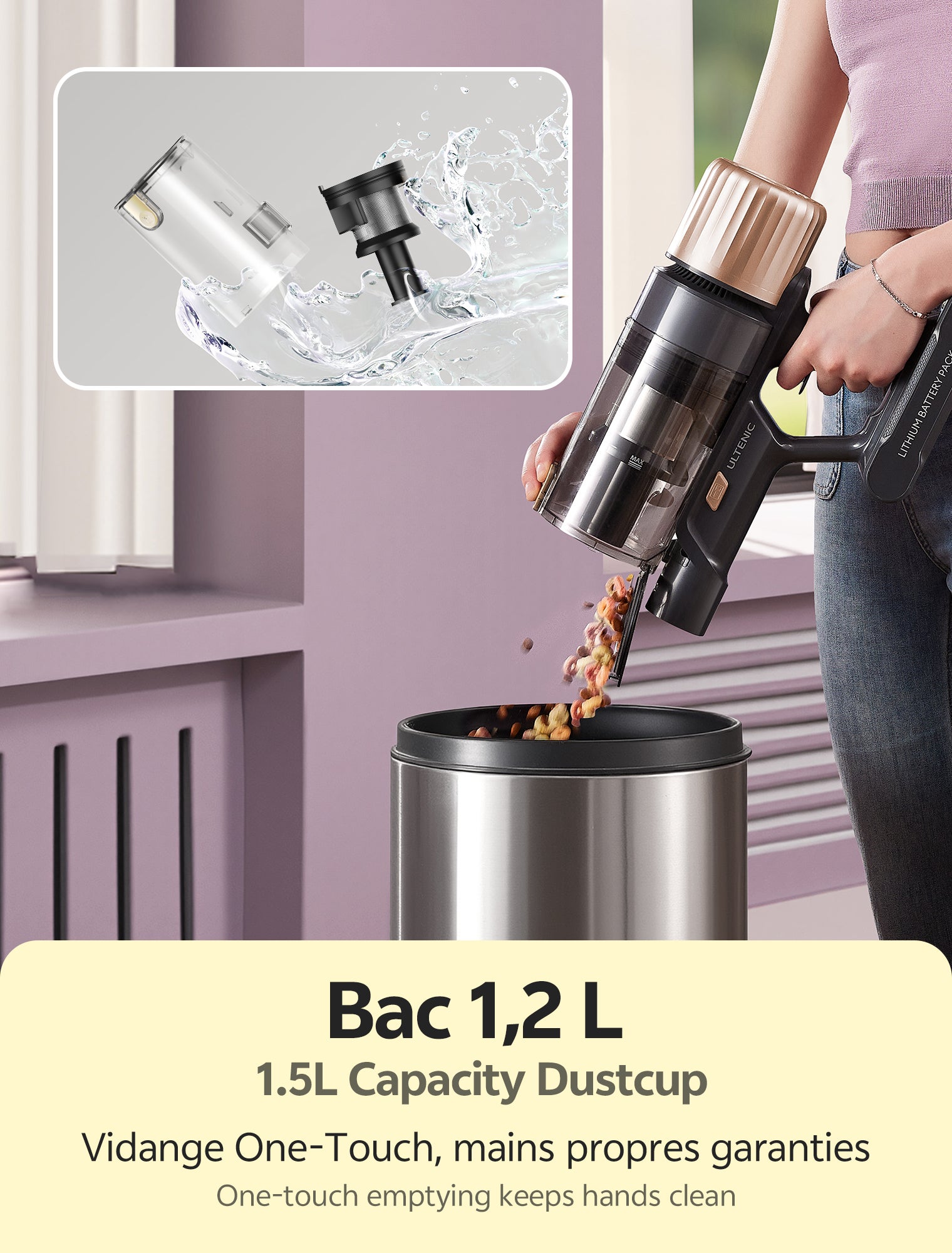 Aspirateur Balai sans Fil, 70min/75KPA, Auto-portant, Greeneye™ Technologie,Tige Télescopique Réglable, Or - 9