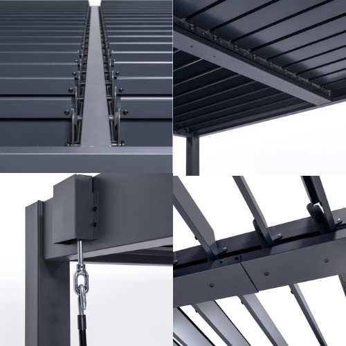 Pergola bioclimatica autoportante in alluminio grigio PIANA 4x3m - 8