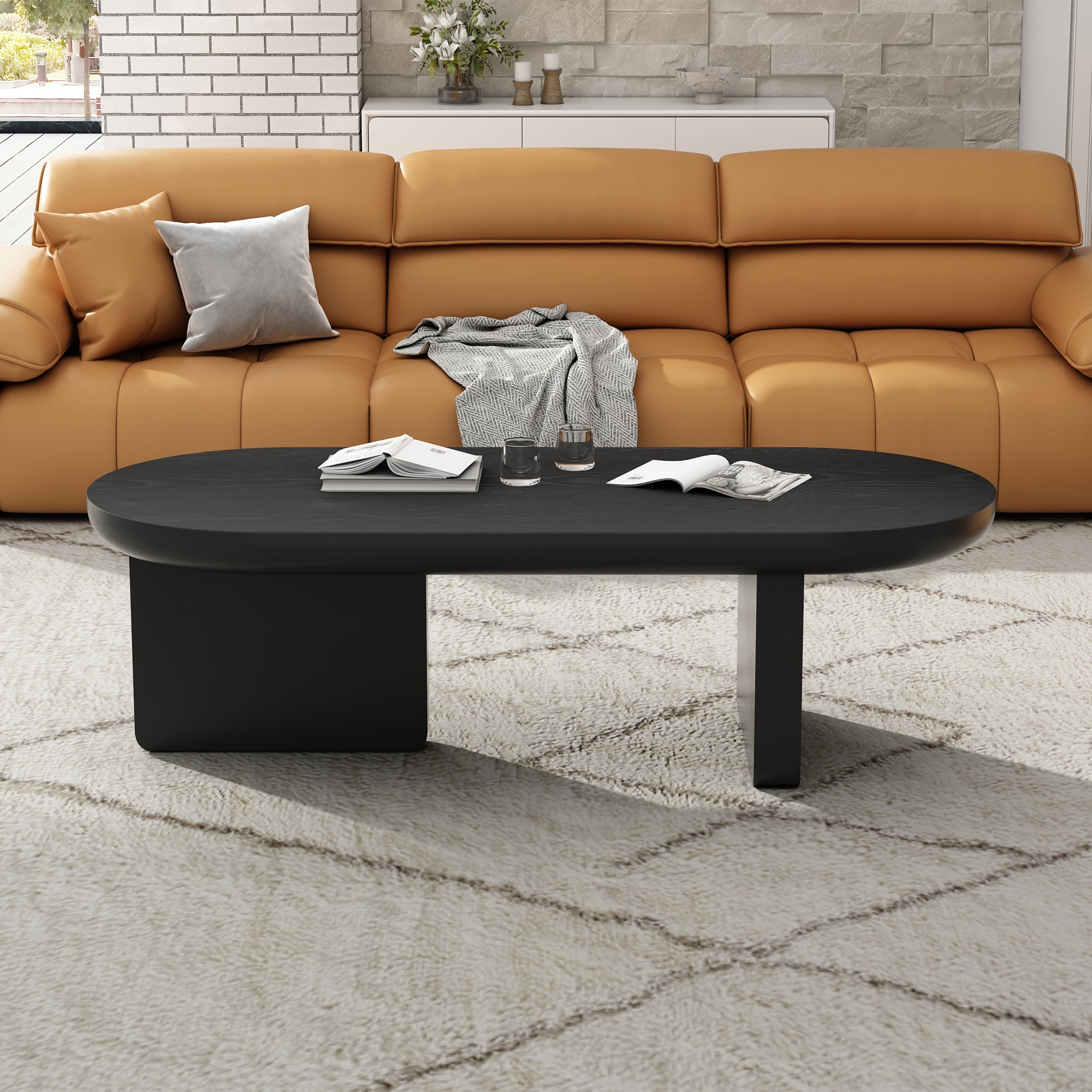 Stolik kawowy owalny, stolik pomocniczy - 119,7 x 49,8 x 35,5 cm - MDF - Czarny - 5