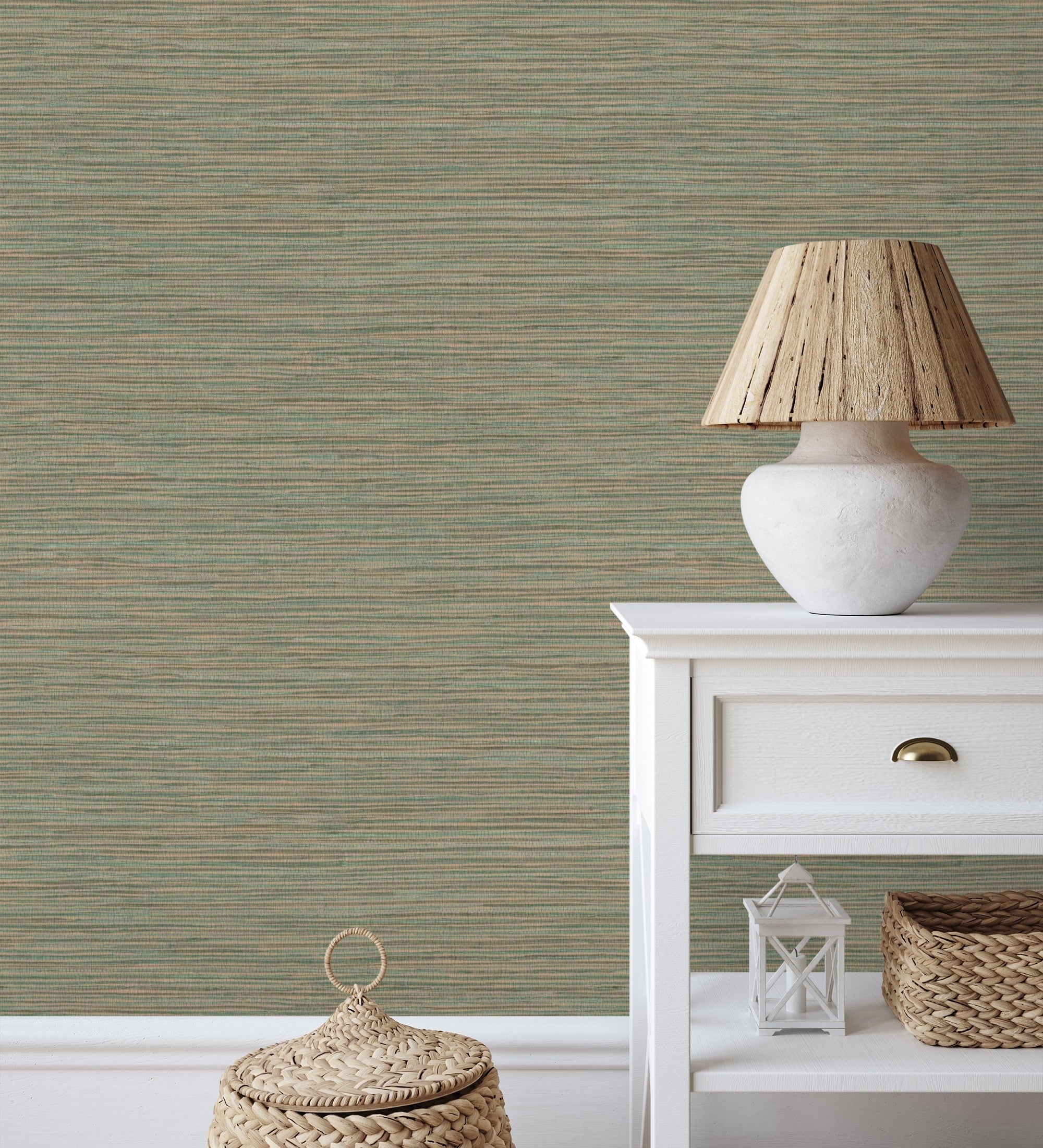 Papel pintado vinílico ecológico con textura de fibras de cáñamo fondo verde - sisay texture 681828 de gaulan - rollo de 10 m x 0,52 m