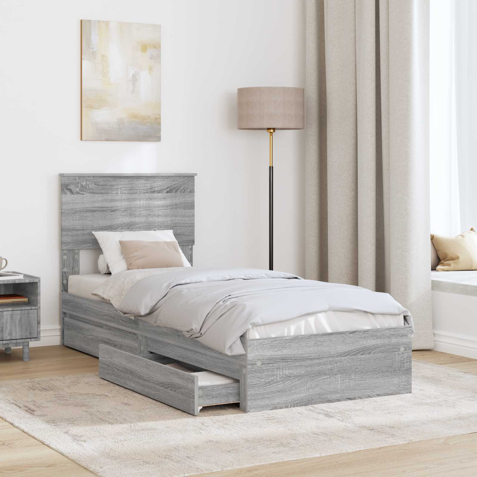 Lit de rangement gris 75 x 190 cm en panneau de bois - 3