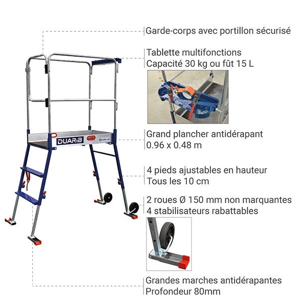 Plateforme télescopique - Hauteur de travail de 2.70 à 3.00m - 400710 - 3