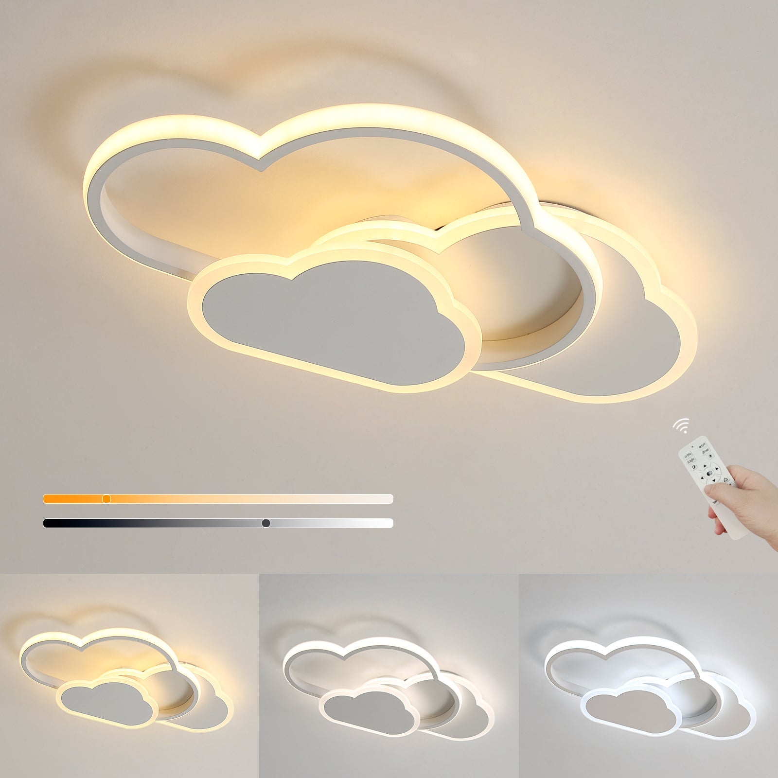 GOECO Plafonnier Nuage, 32W Lampe de Plafond LED Créatif avec Dimmable Télécommande 3000-6500k 2800lm L42*H6cm, éclairage pour Salon Chambre | Leroy Merlin