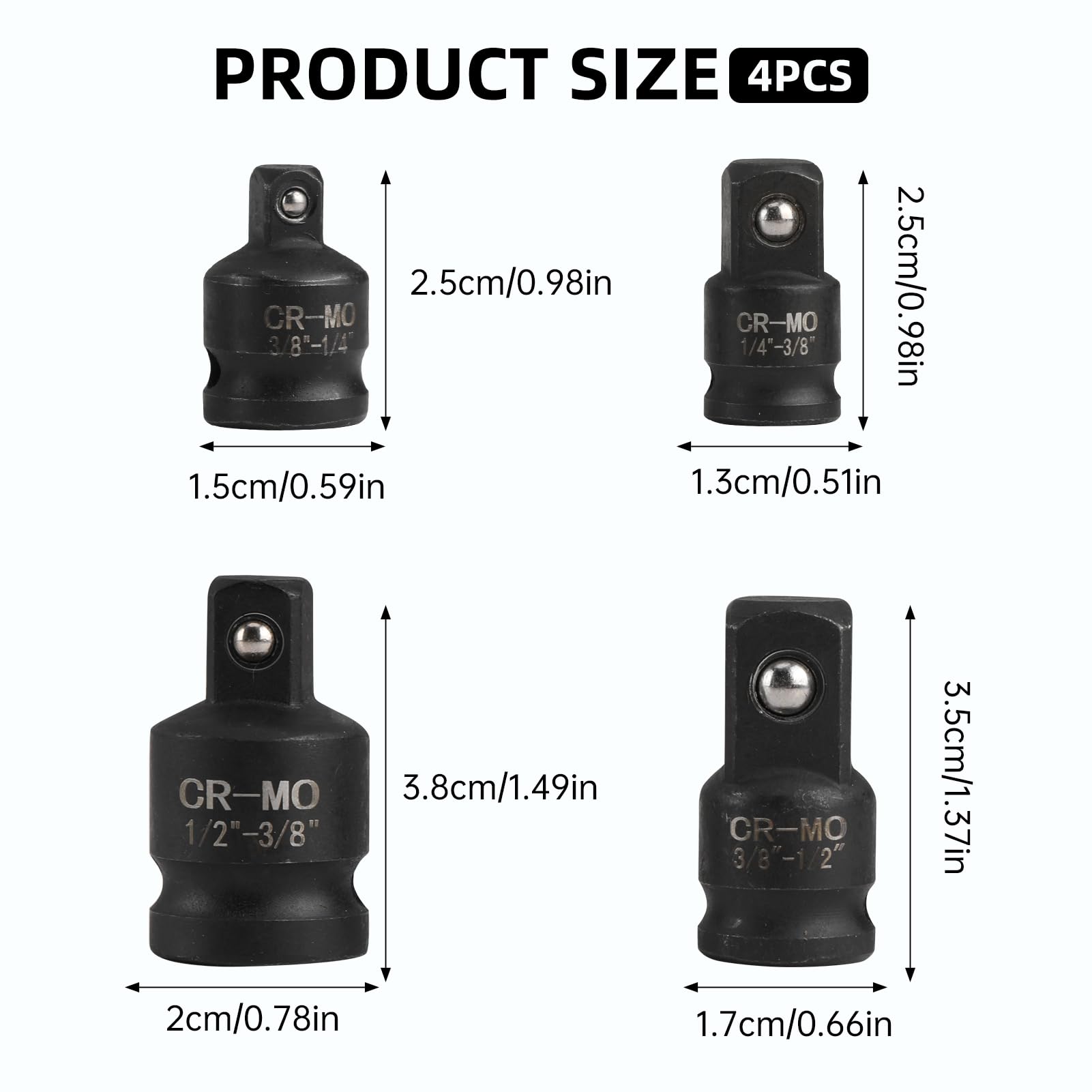 Convertisseur Douille CR-MO DAKCOS Jeu De 6 Adaptateurs Pour Clé à Chocs - CR-MO - Conversion 1/4 à 3/8, 1/2 à 3/4… Réducteurs Douilles Impact