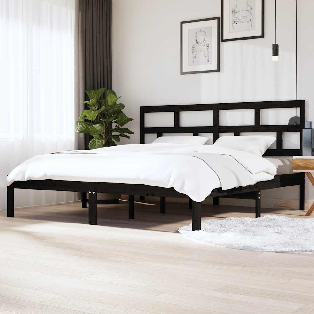 Łóżko Drewniane Czarne Rama Łóżka Ze Stelażem Drewniana Łóżko Do Sypialni Pokoju 200 x 200 cm