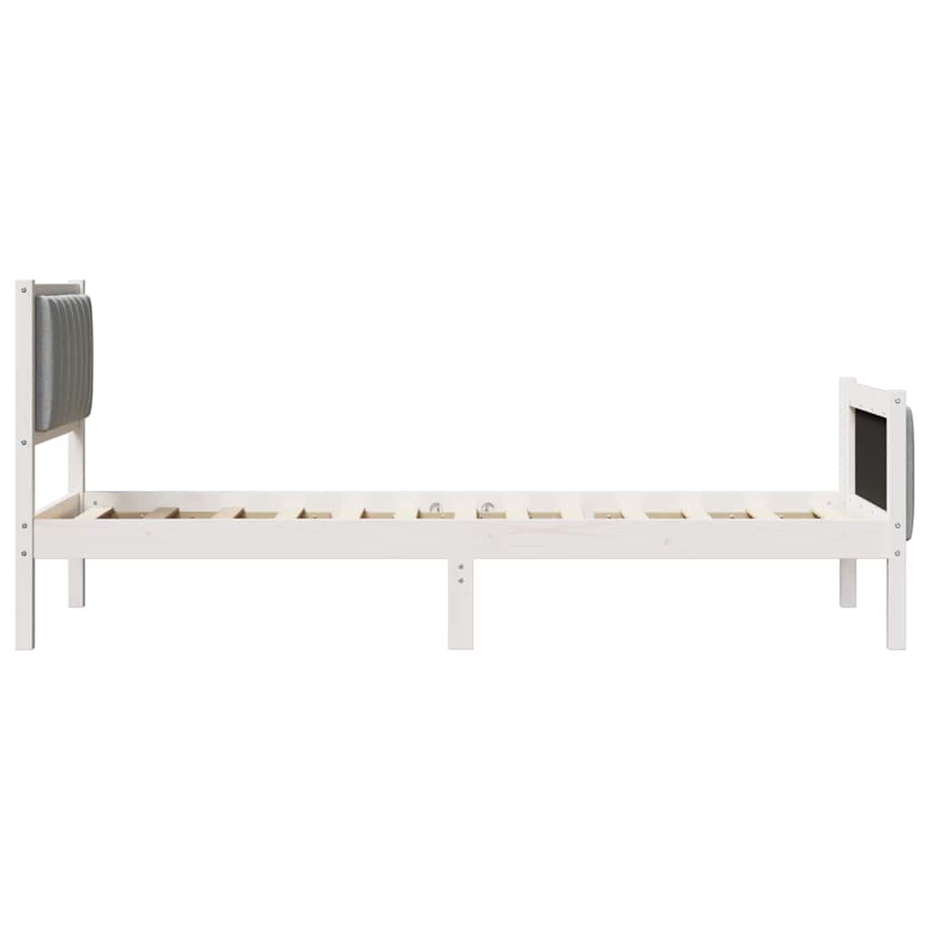 Cadre de lit en bois massif de pin blanc et gris clair pour la chambre, 75 × 190 cm - 6