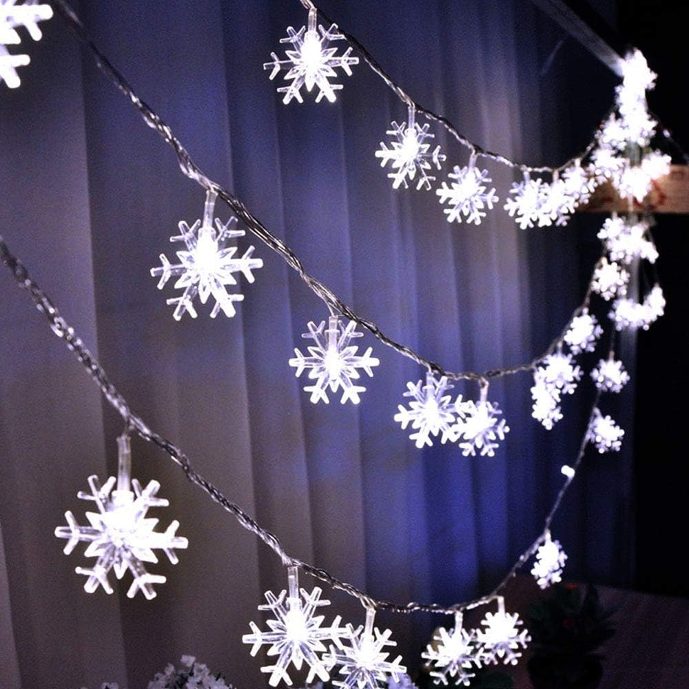 Catena Luminosa LED A Fiocchi Di Neve 6m 40 LED - Alimentazione A Batteria Con 2 Modalità - Per Interni Ed Esterni (Natale, Giardino, Feste)