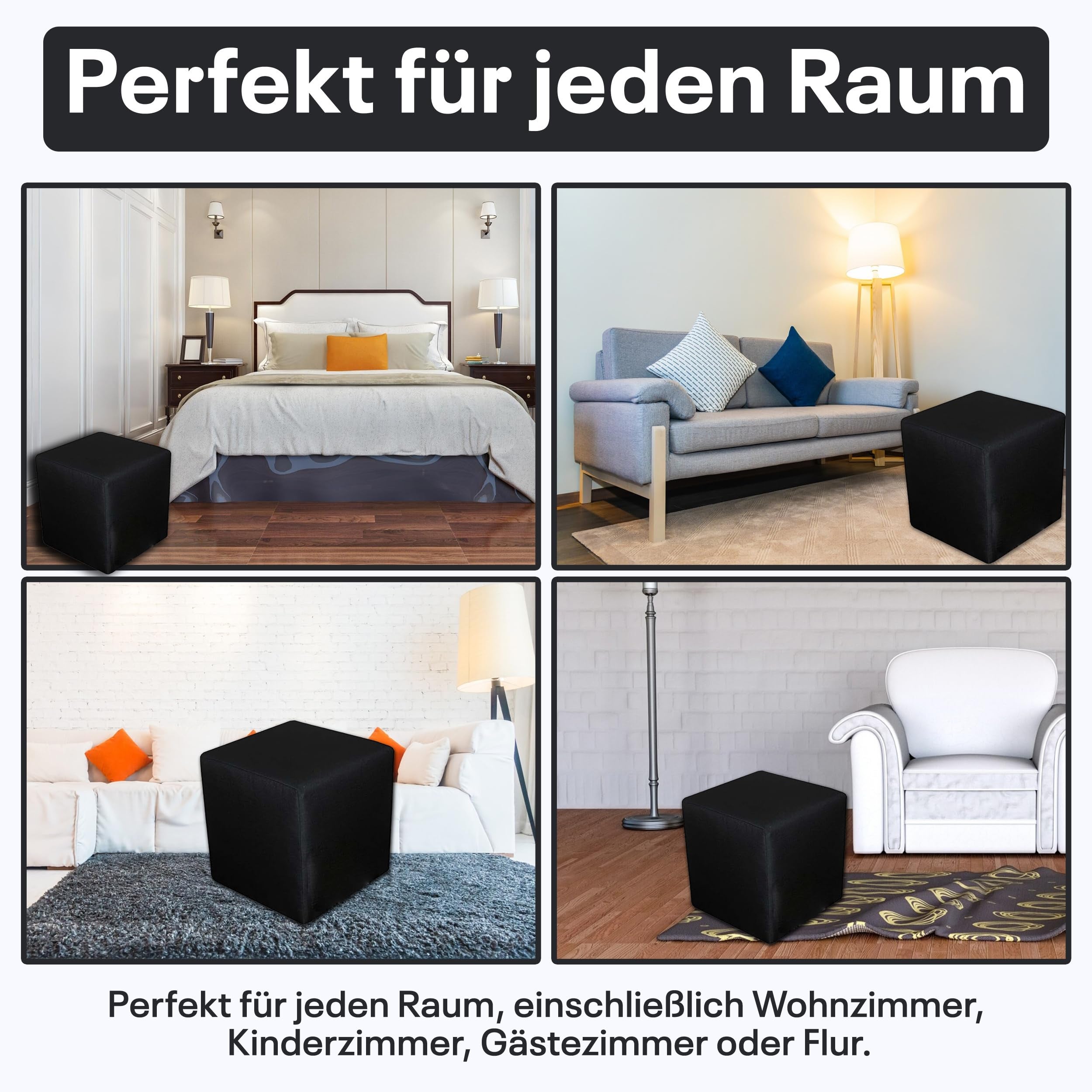 Sitzwürfel / Siège Pouf - Noir, 40X40X40 Cm, Assise Rembourrée, Confortable Pour Salon, Chambre Ou Bureau - 4