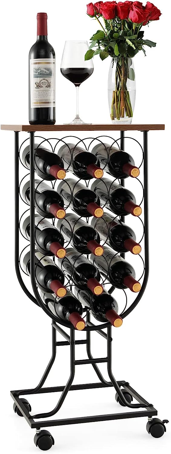 Wózek do serwowania z 14 uchwytami na butelki, wózek barowy, przenośny regał na wino, nowoczesny wózek kuchenny, metalowa rama, 38 x 30 x 82 cm
