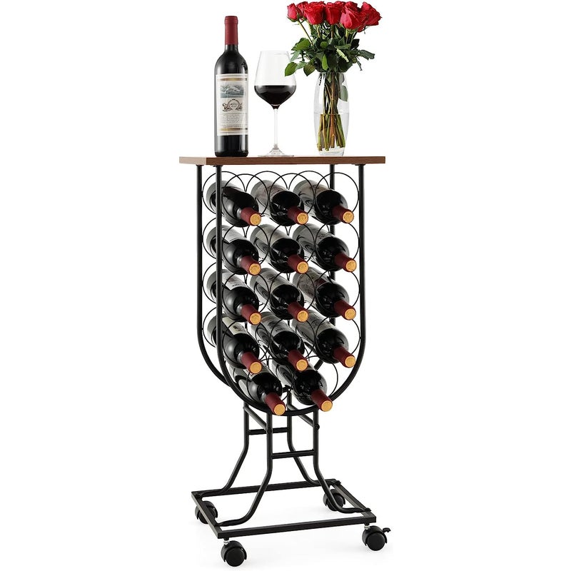 Wózek do serwowania z 14 uchwytami na butelki, wózek barowy, przenośny regał na wino, nowoczesny wózek kuchenny, metalowa rama, 38 x 30 x 82 cm